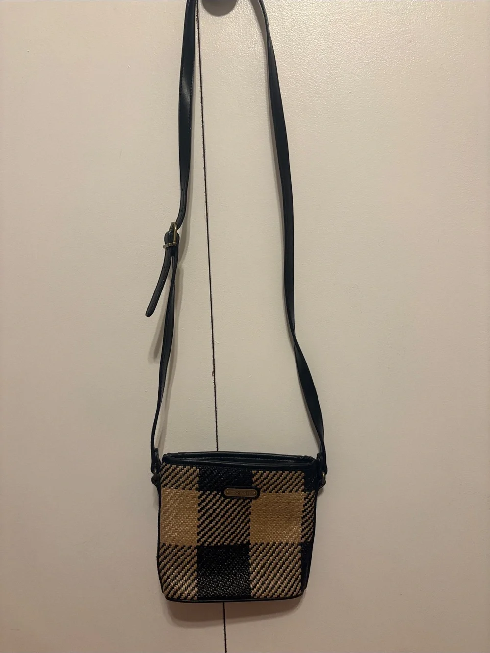 Vintage Esprit Black and Tan Plaid Crossbody Bag